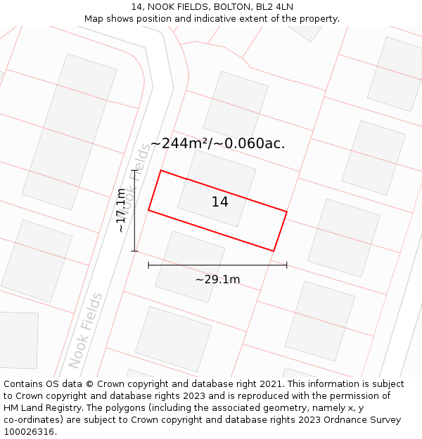 14, NOOK FIELDS, BOLTON, BL2 4LN: Plot and title map