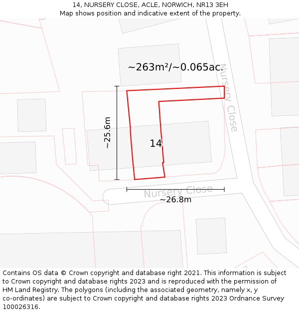14, NURSERY CLOSE, ACLE, NORWICH, NR13 3EH: Plot and title map