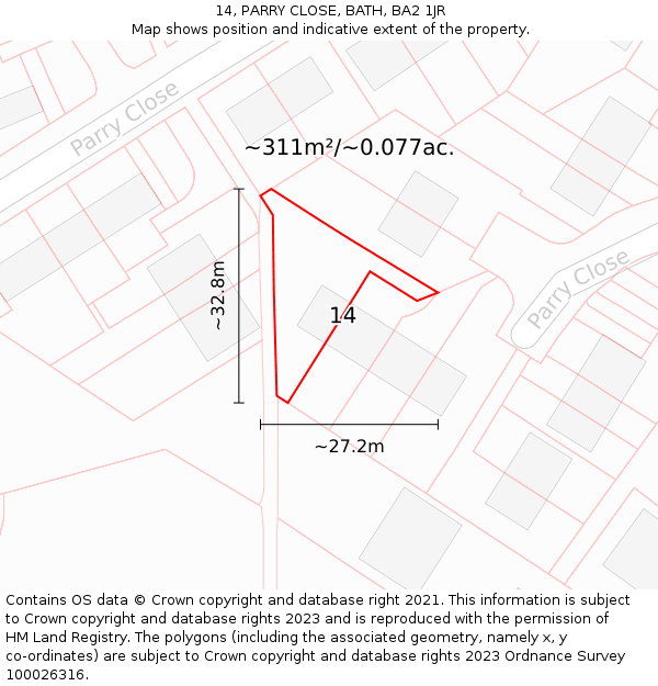 14, PARRY CLOSE, BATH, BA2 1JR: Plot and title map