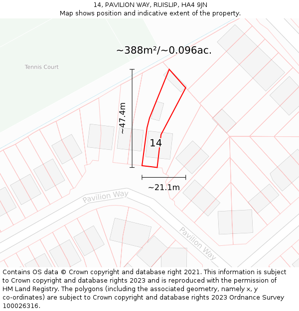 14, PAVILION WAY, RUISLIP, HA4 9JN: Plot and title map