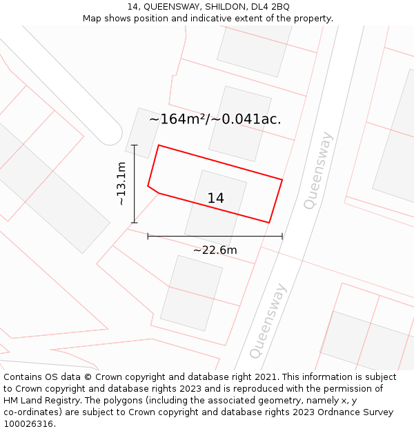 14, QUEENSWAY, SHILDON, DL4 2BQ: Plot and title map