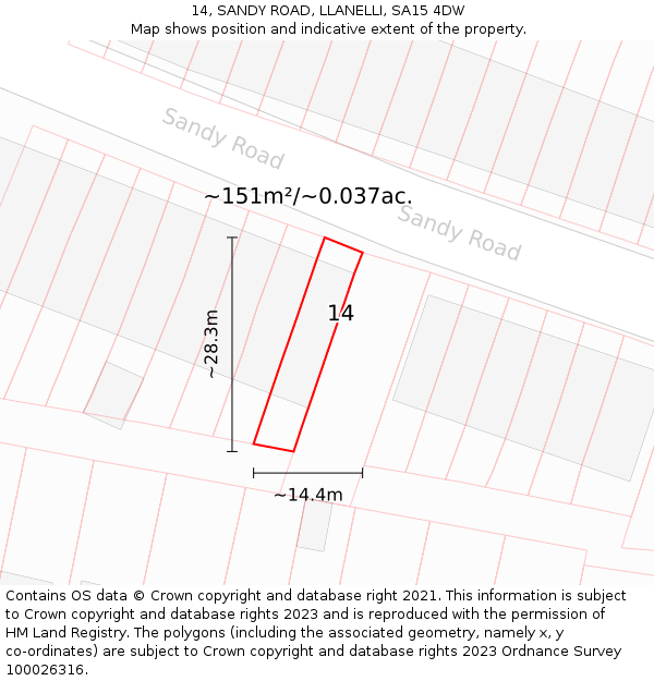 14, SANDY ROAD, LLANELLI, SA15 4DW: Plot and title map