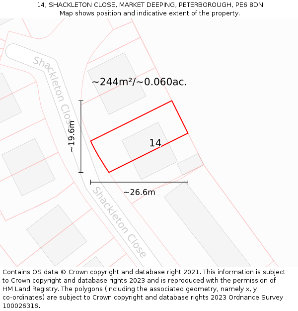 14, SHACKLETON CLOSE, MARKET DEEPING, PETERBOROUGH, PE6 8DN: Plot and title map