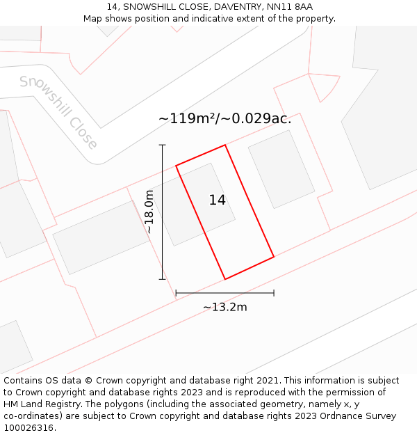 14, SNOWSHILL CLOSE, DAVENTRY, NN11 8AA: Plot and title map