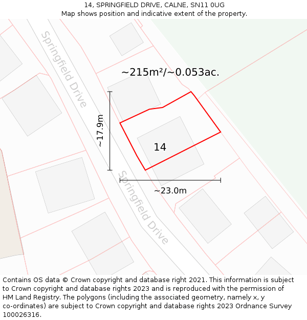 14, SPRINGFIELD DRIVE, CALNE, SN11 0UG: Plot and title map