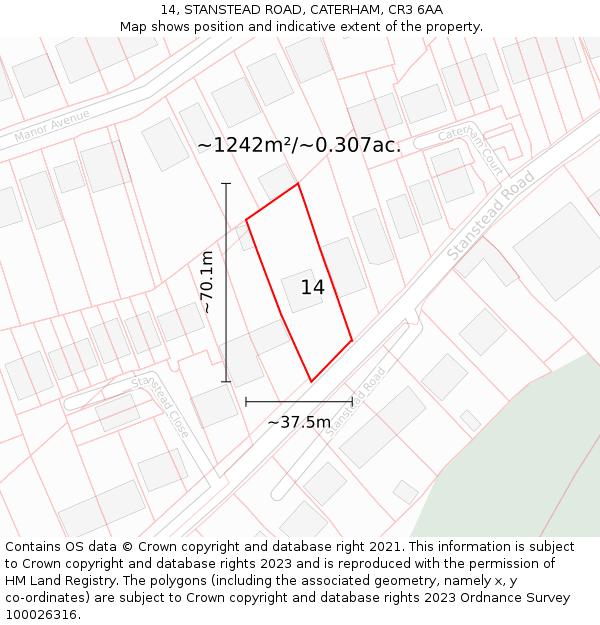 14, STANSTEAD ROAD, CATERHAM, CR3 6AA: Plot and title map