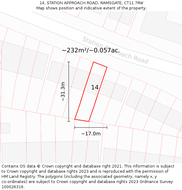 14, STATION APPROACH ROAD, RAMSGATE, CT11 7RW: Plot and title map
