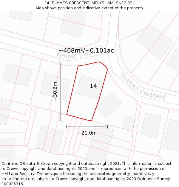 14, THAMES CRESCENT, MELKSHAM, SN12 8BH: Plot and title map
