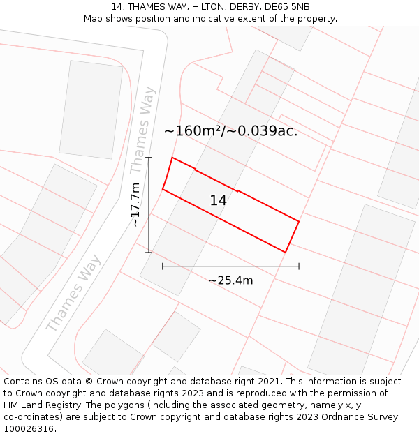 14, THAMES WAY, HILTON, DERBY, DE65 5NB: Plot and title map