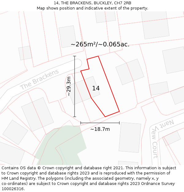 14, THE BRACKENS, BUCKLEY, CH7 2RB: Plot and title map