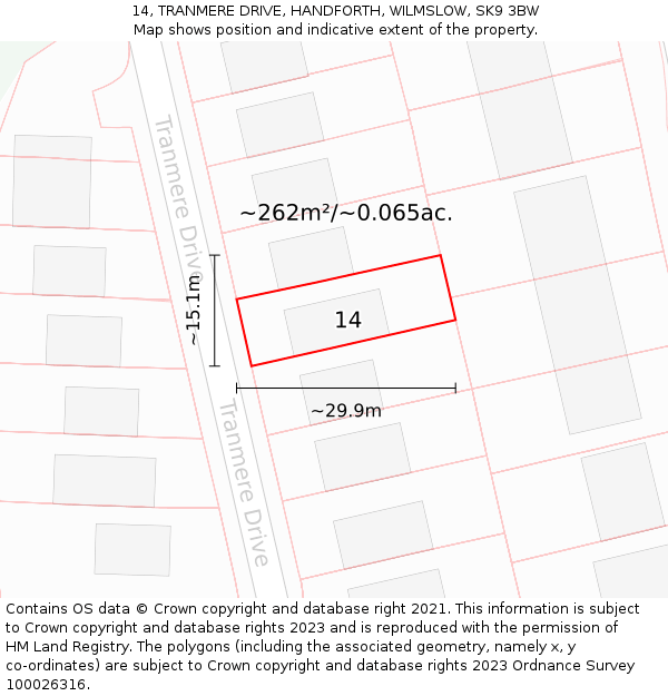14, TRANMERE DRIVE, HANDFORTH, WILMSLOW, SK9 3BW: Plot and title map