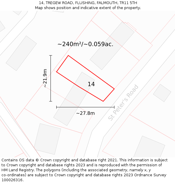 14, TREGEW ROAD, FLUSHING, FALMOUTH, TR11 5TH: Plot and title map