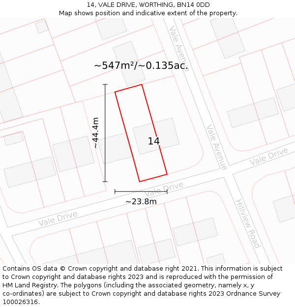 14, VALE DRIVE, WORTHING, BN14 0DD: Plot and title map