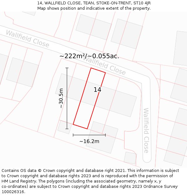 14, WALLFIELD CLOSE, TEAN, STOKE-ON-TRENT, ST10 4JR: Plot and title map