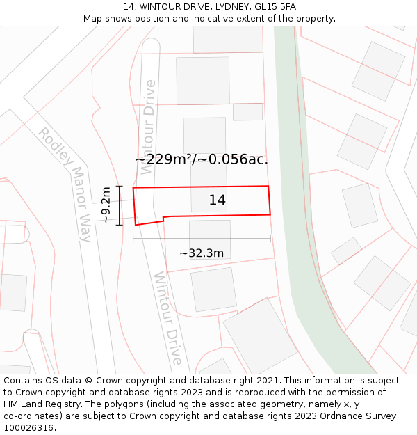 14, WINTOUR DRIVE, LYDNEY, GL15 5FA: Plot and title map