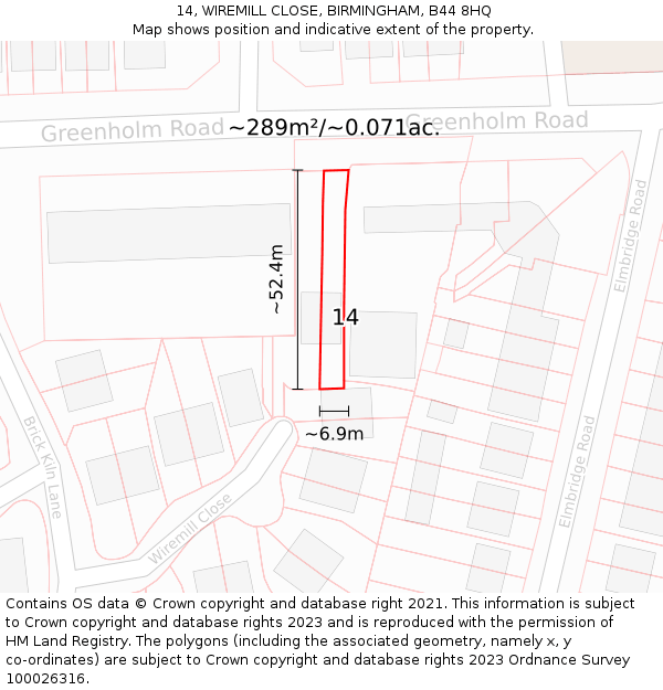 14, WIREMILL CLOSE, BIRMINGHAM, B44 8HQ: Plot and title map