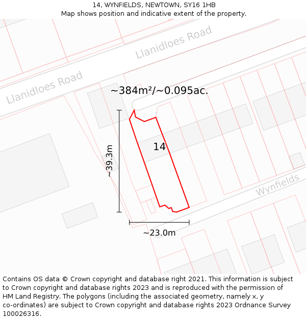 14, WYNFIELDS, NEWTOWN, SY16 1HB: Plot and title map
