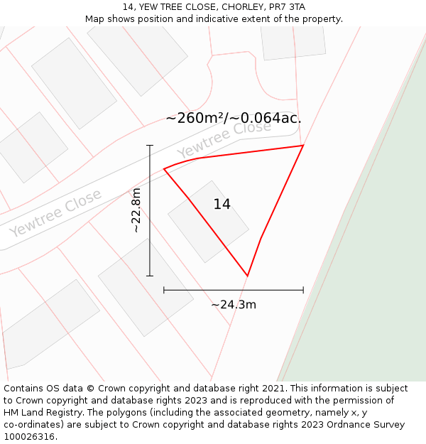 14, YEW TREE CLOSE, CHORLEY, PR7 3TA: Plot and title map