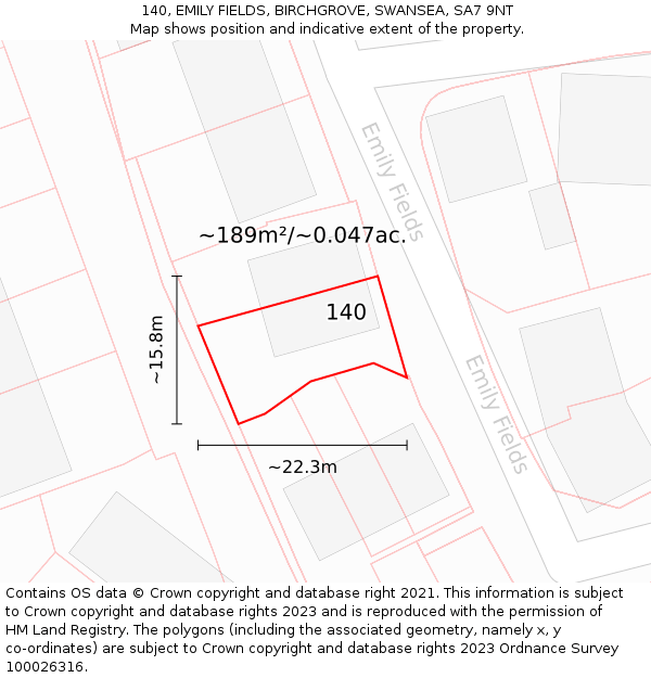140, EMILY FIELDS, BIRCHGROVE, SWANSEA, SA7 9NT: Plot and title map