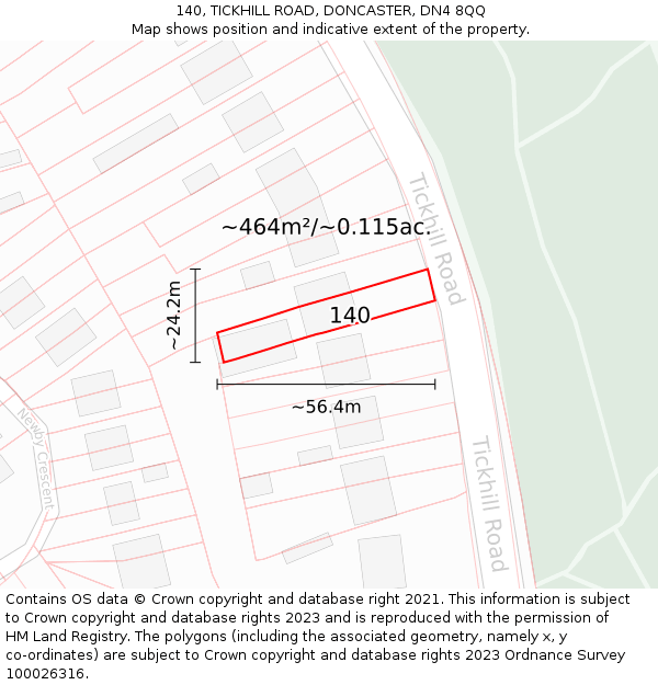 140, TICKHILL ROAD, DONCASTER, DN4 8QQ: Plot and title map
