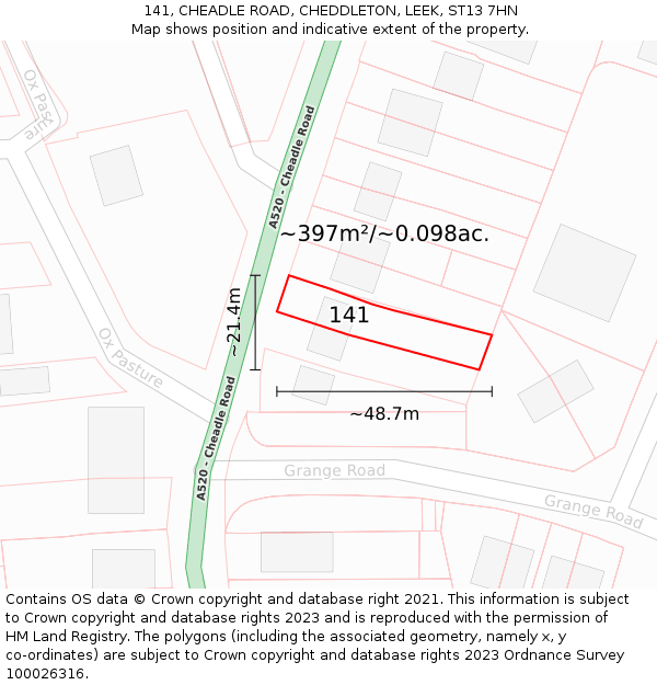 141, CHEADLE ROAD, CHEDDLETON, LEEK, ST13 7HN: Plot and title map