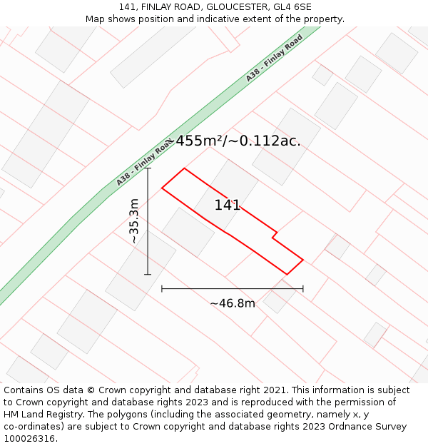 141, FINLAY ROAD, GLOUCESTER, GL4 6SE: Plot and title map