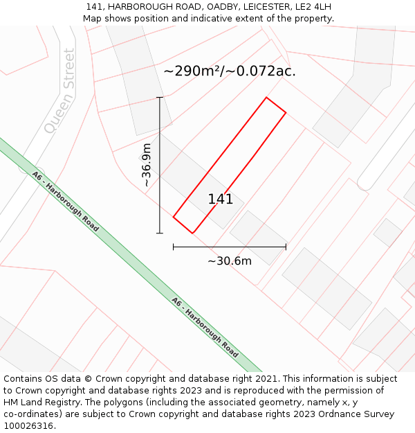 141, HARBOROUGH ROAD, OADBY, LEICESTER, LE2 4LH: Plot and title map