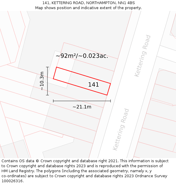 141, KETTERING ROAD, NORTHAMPTON, NN1 4BS: Plot and title map
