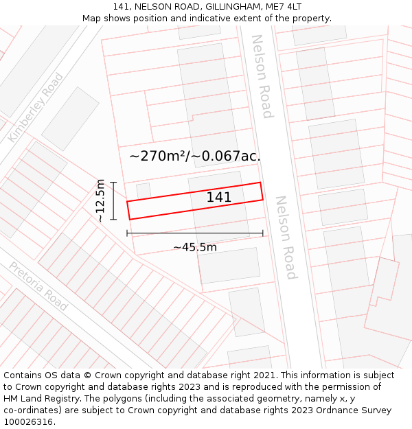 141, NELSON ROAD, GILLINGHAM, ME7 4LT: Plot and title map