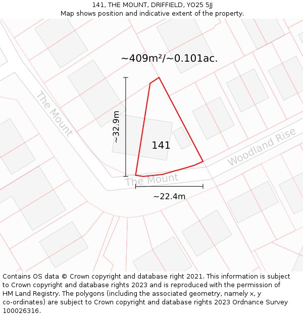 141, THE MOUNT, DRIFFIELD, YO25 5JJ: Plot and title map