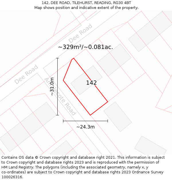 142, DEE ROAD, TILEHURST, READING, RG30 4BT: Plot and title map