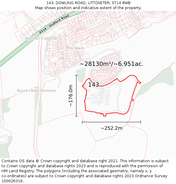 143, DOWLING ROAD, UTTOXETER, ST14 8WB: Plot and title map