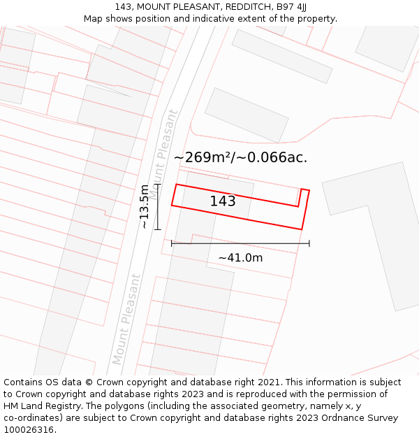 143, MOUNT PLEASANT, REDDITCH, B97 4JJ: Plot and title map
