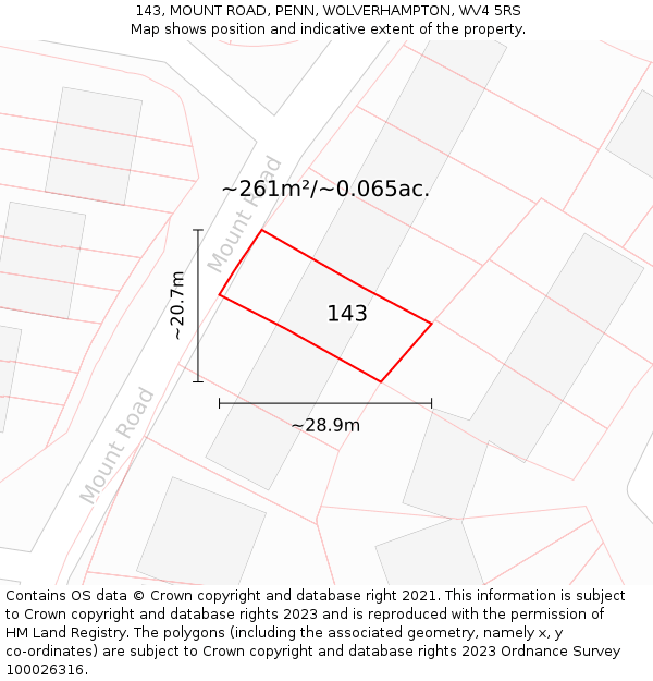 143, MOUNT ROAD, PENN, WOLVERHAMPTON, WV4 5RS: Plot and title map