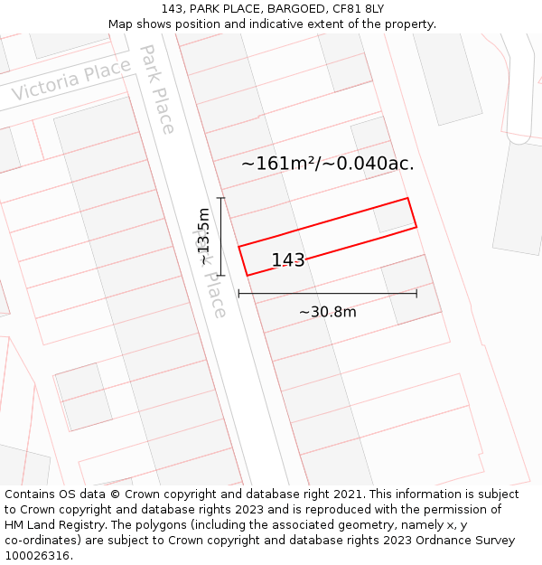 143, PARK PLACE, BARGOED, CF81 8LY: Plot and title map