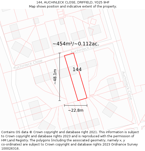 144, AUCHINLECK CLOSE, DRIFFIELD, YO25 9HF: Plot and title map