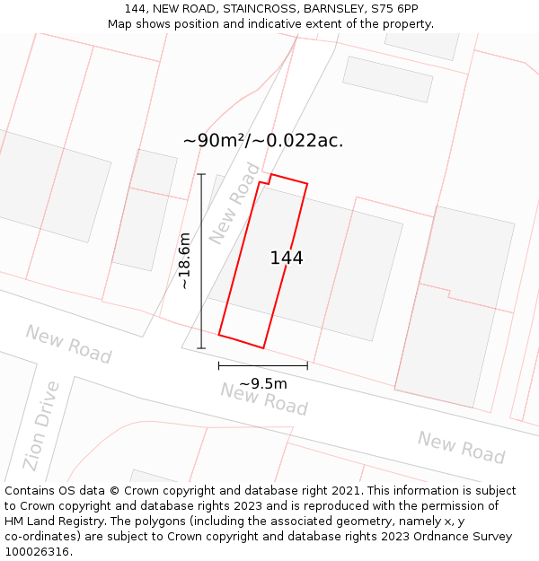144, NEW ROAD, STAINCROSS, BARNSLEY, S75 6PP: Plot and title map