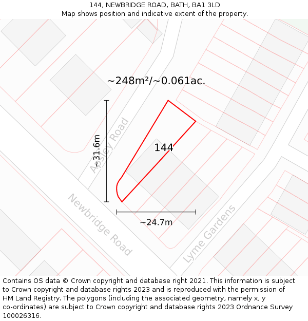 144, NEWBRIDGE ROAD, BATH, BA1 3LD: Plot and title map