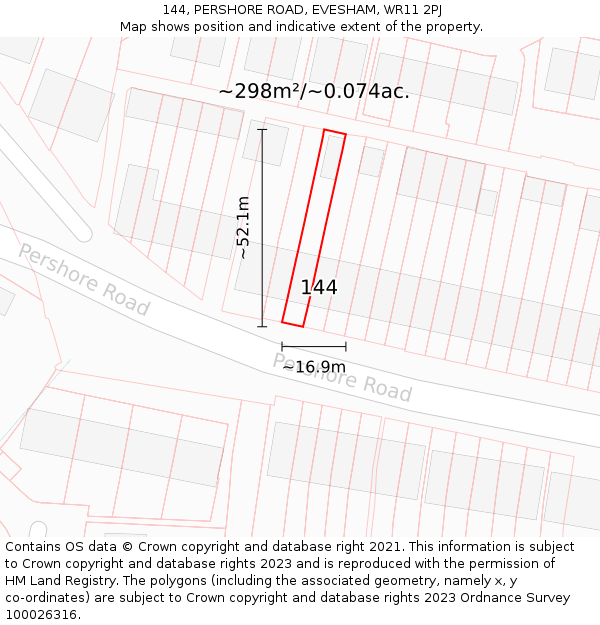 144, PERSHORE ROAD, EVESHAM, WR11 2PJ: Plot and title map