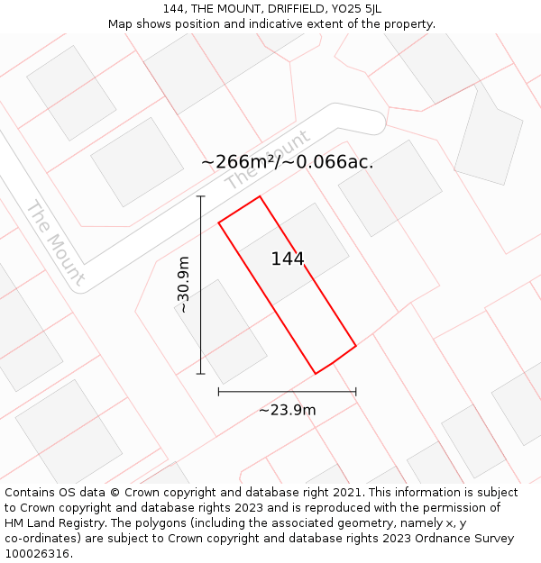 144, THE MOUNT, DRIFFIELD, YO25 5JL: Plot and title map