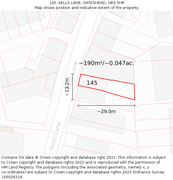 145, KELLS LANE, GATESHEAD, NE9 5HR: Plot and title map