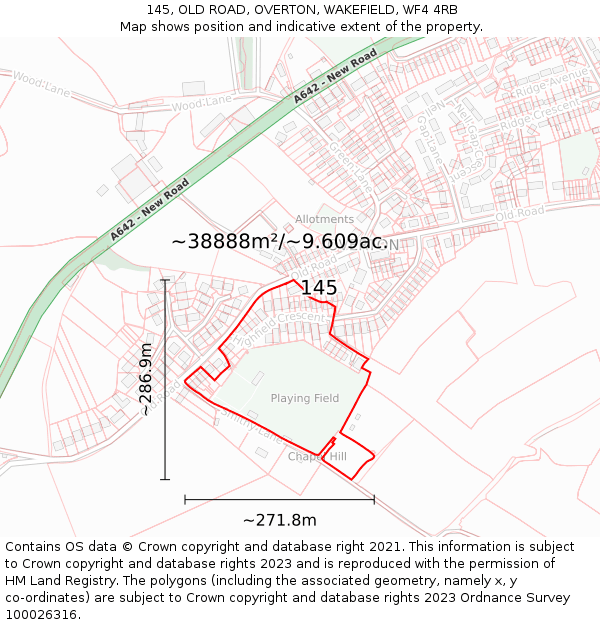145, OLD ROAD, OVERTON, WAKEFIELD, WF4 4RB: Plot and title map