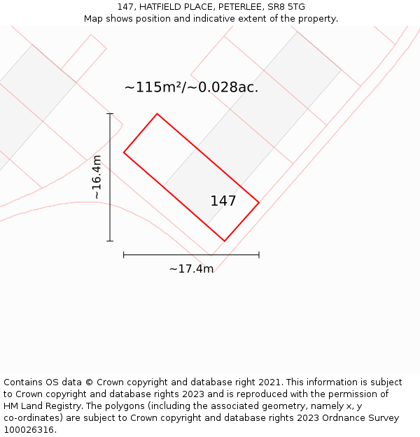 147, HATFIELD PLACE, PETERLEE, SR8 5TG: Plot and title map