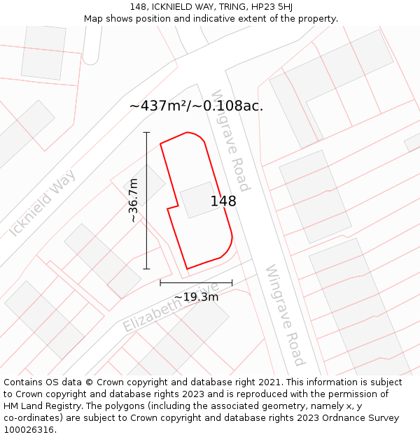 148, ICKNIELD WAY, TRING, HP23 5HJ: Plot and title map