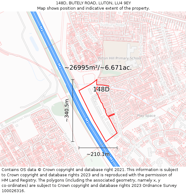 148D, BUTELY ROAD, LUTON, LU4 9EY: Plot and title map