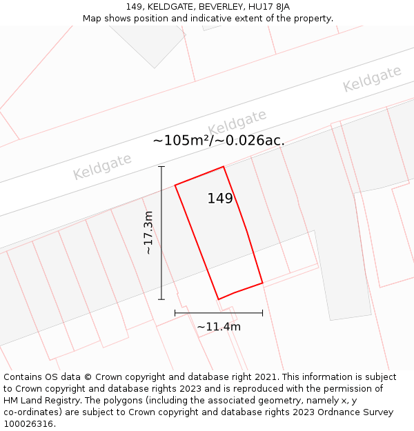 149, KELDGATE, BEVERLEY, HU17 8JA: Plot and title map