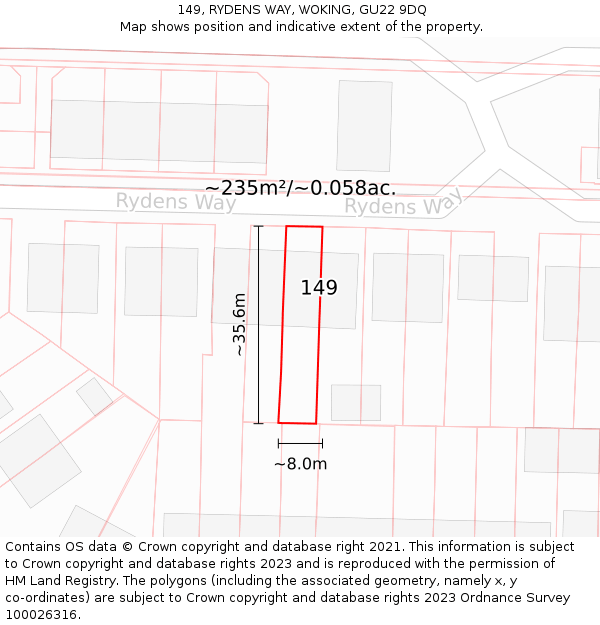 149, RYDENS WAY, WOKING, GU22 9DQ: Plot and title map