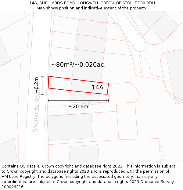 14A, SHELLARDS ROAD, LONGWELL GREEN, BRISTOL, BS30 9DU: Plot and title map