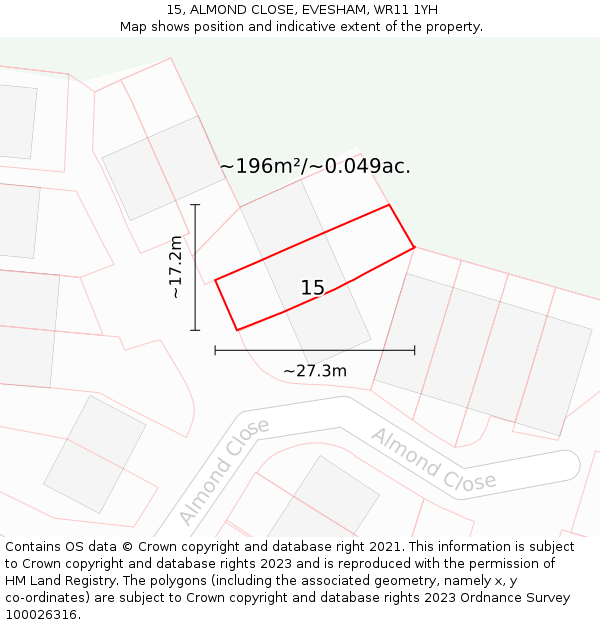 15, ALMOND CLOSE, EVESHAM, WR11 1YH: Plot and title map