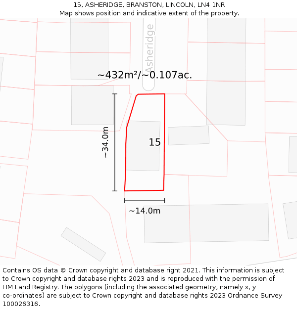 15, ASHERIDGE, BRANSTON, LINCOLN, LN4 1NR: Plot and title map